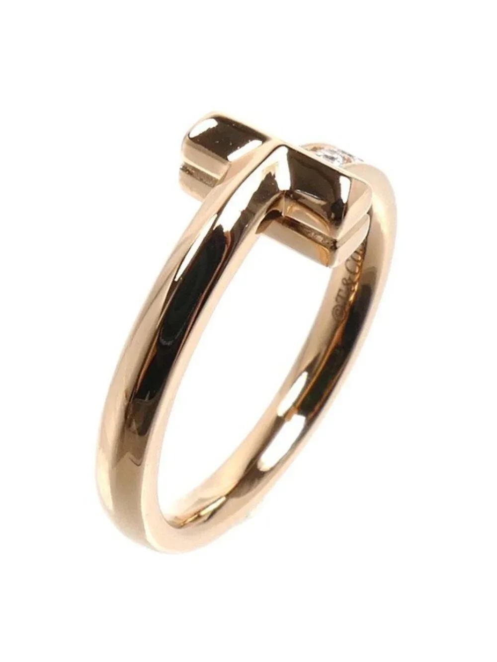 Tiffany & Co 18k Pink Gold T One Diamond Ring Vintage